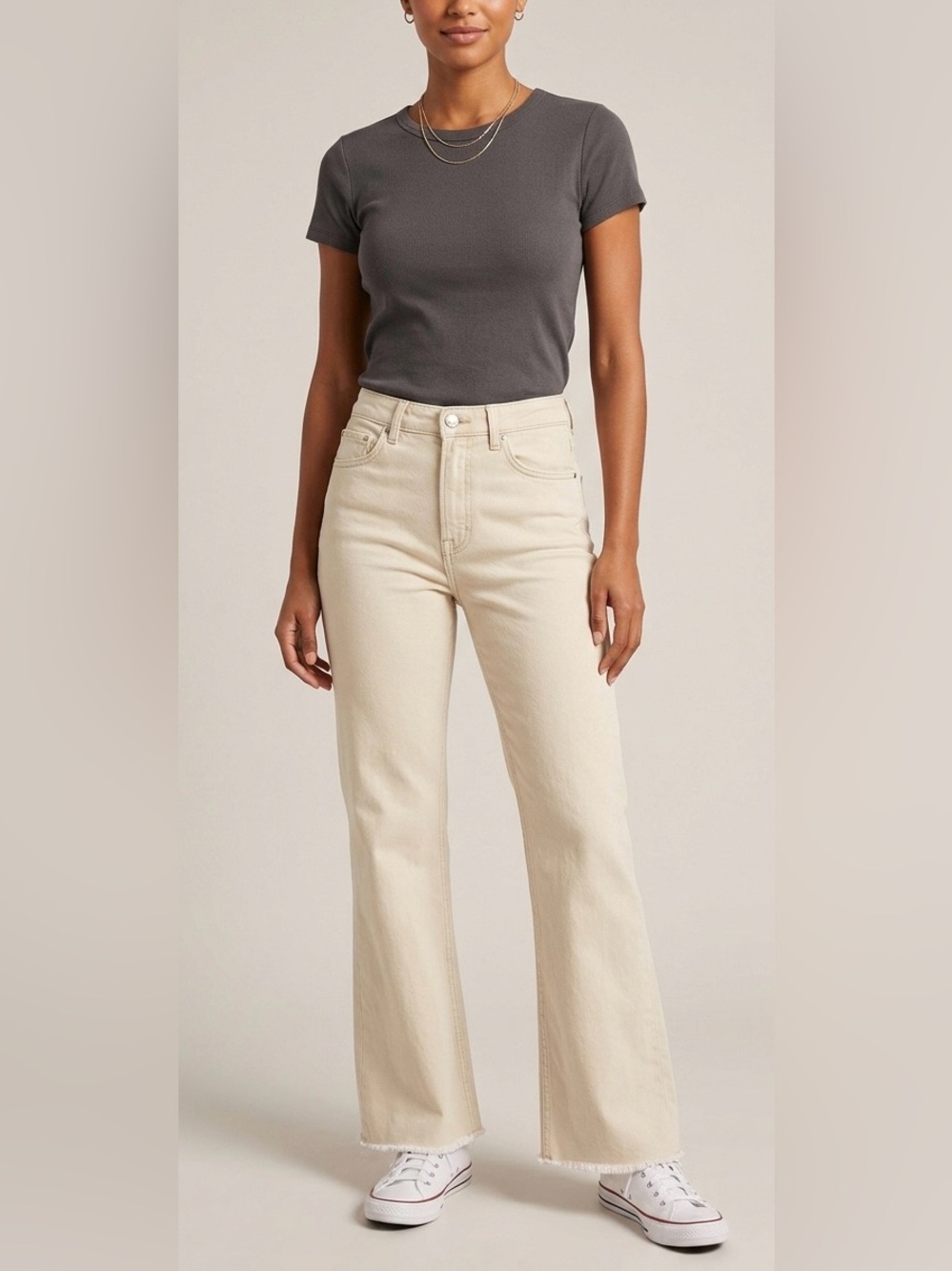 MANGO MNG Cream Sienna Flared Cropped Jeans Raw Hem Off-White‎ Size 2